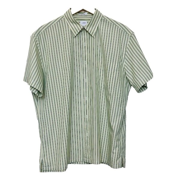 J.Crew Men's Size Large Short Sleeve 100% Cotton Casual Button Down Green Stripe - Picture 2 of 10